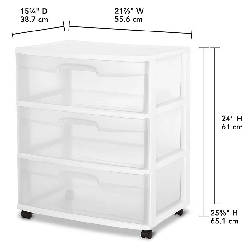 Sterilite Wide 3 Drawer White Cart, 1 unit