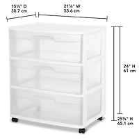 Sterilite Wide 3 Drawer White Cart, 1 unit