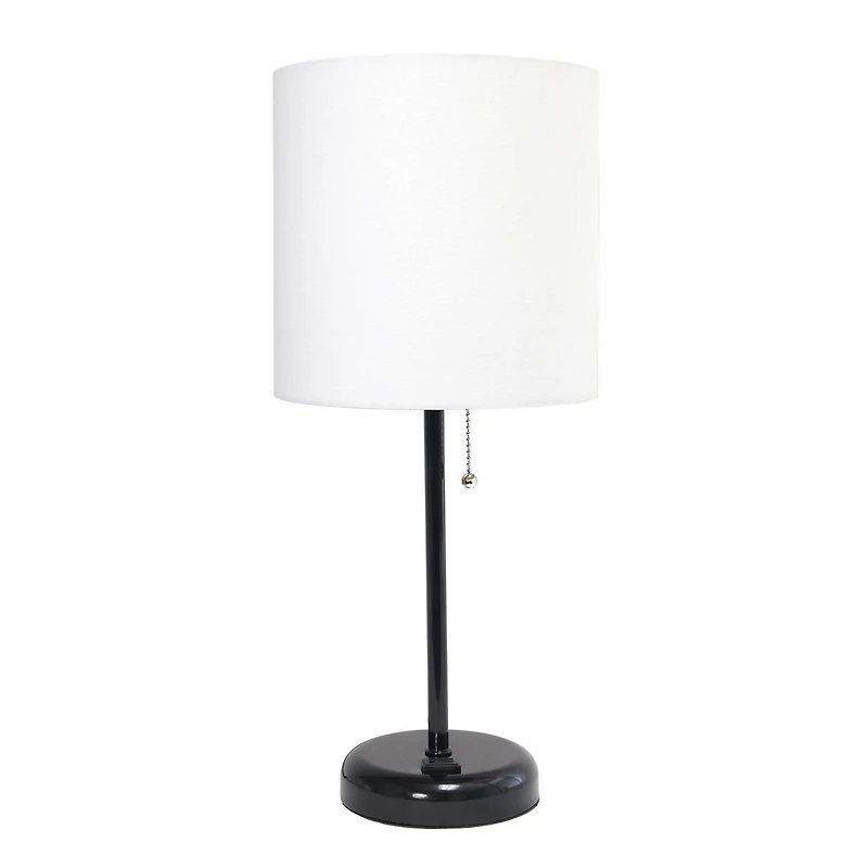 LimeLights Black Stick Lamp with Charging Outlet and Fabric Shade, White
