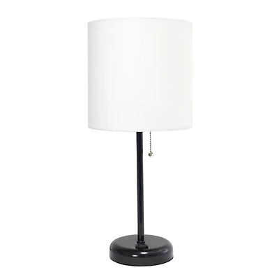 LimeLights Black Stick Lamp with Charging Outlet and Fabric Shade, White