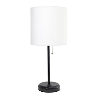 LimeLights Black Stick Lamp with Charging Outlet and Fabric Shade, White