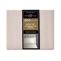 Hotel Style 4-Piece 600 Thread Count Beige Stripe Egyptian Cotton Adult Bed Sheet Set, King-Deep Pocket