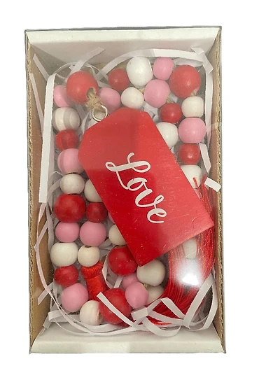 Way to Celebrate Wooden Beaded Garland Love, Red