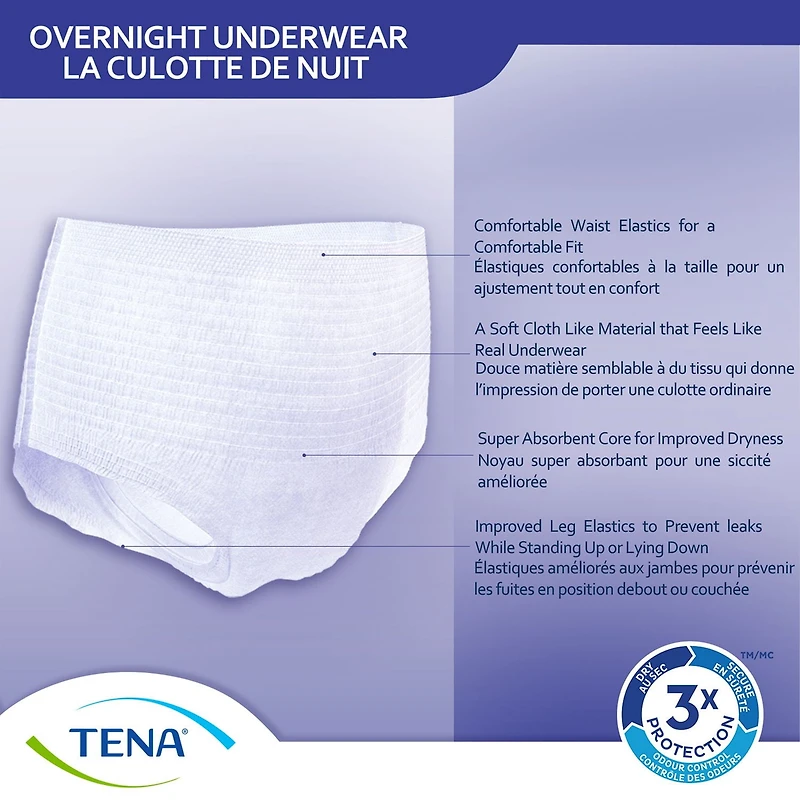 TENA Incontinence Underwear for Women, Postpartum and Bladder Control, Overnight Protection, Extra Large, 10 Count