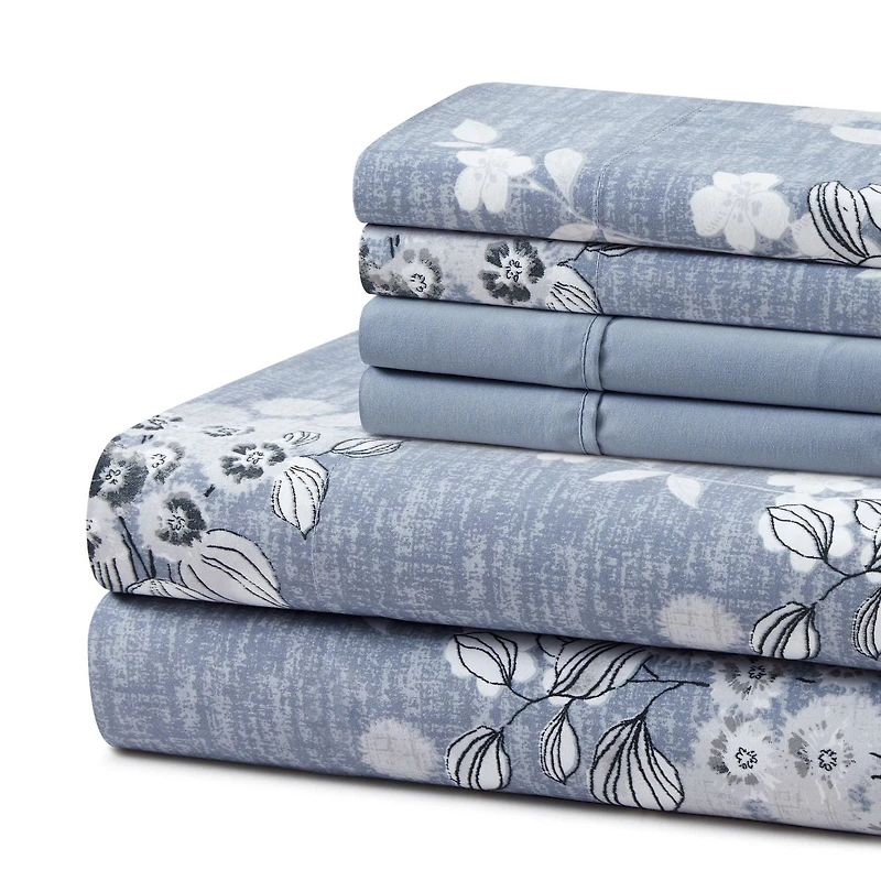 Ensemble de literie Marina Décoration ultra douce et soyeuse, imprimée, en rayonne de bambou, toutes saisons, avec taies d'oreiller, motif floral romantique délavé à l'encre