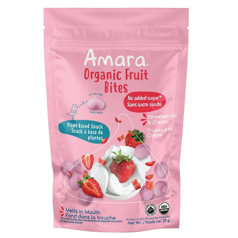 Amara Organic Fruit Bites, Strawberries n’ Cream, 23g, No Added Sugar, Dairy-Free
