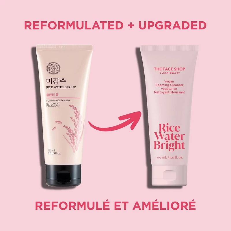 THE FACE SHOP Rice Water Bright Vegan Foaming Cleanser with Ceramide, Sulfate-Free, Clean, Korean Skin Care, Hydrating Daily Cleanser