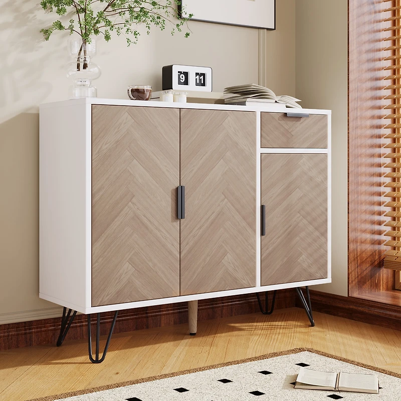 Noble House Modern Storage Cabinet, Sideboard in Finish with Drawer,Adjustable Shelves,White