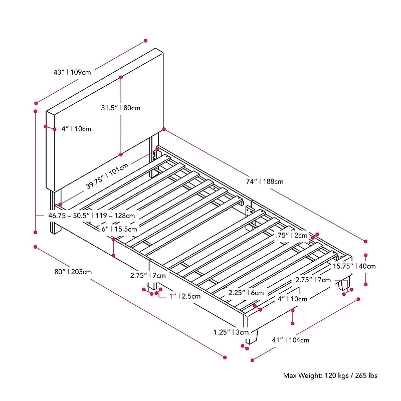 Lit Juniper en tissu noir, simple