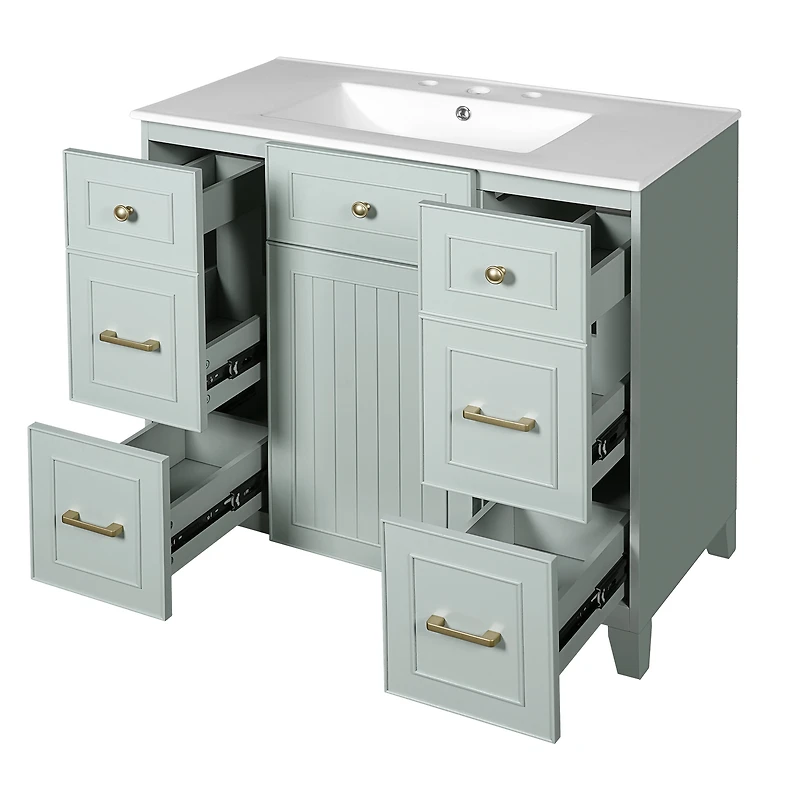 Homy Casa 36 in Moss Green Kitchen Sideboard with Ceramic Sink