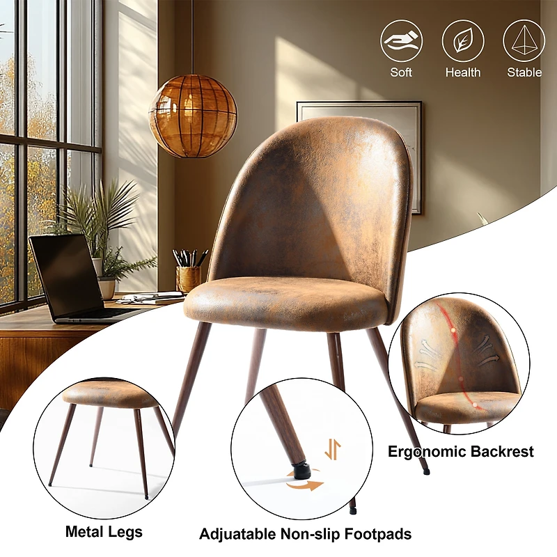 Ensemble de 2 chaises de bureau Homy Casa avec dossier rond rembourré, sans accoudoirs, imitation daim brun