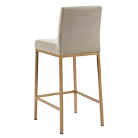 Contemporaine Velours et Métal Tabouret de Comptoir, 26 Po, Jeu de 2 - Beige et Or Vieilli