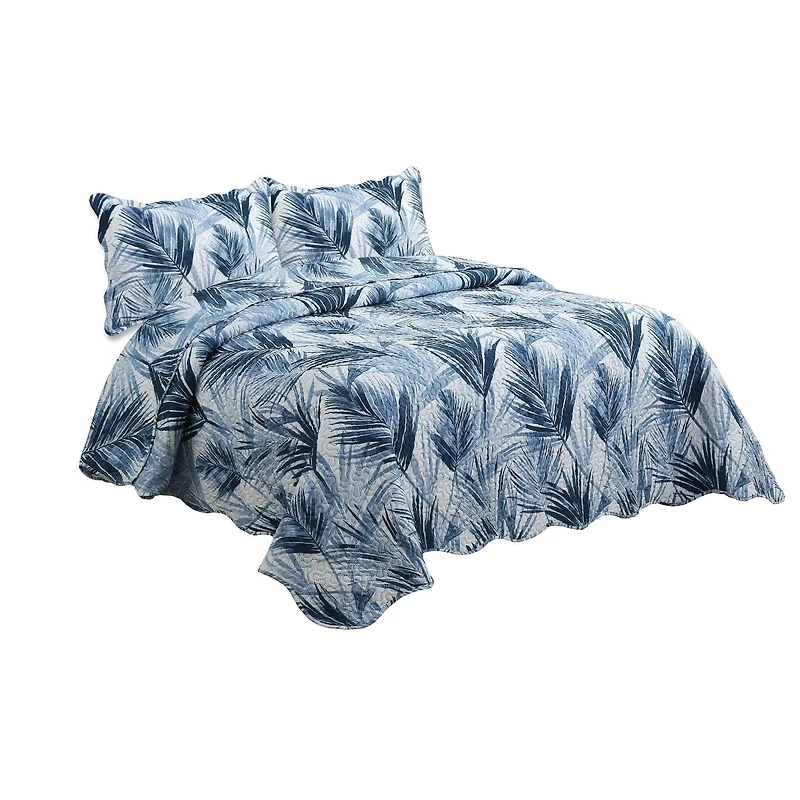 Marina Decoration Couvre-lit Pinsonic imprimé en relief, ensemble de couette d'été ultra doux avec taies d'oreiller, motif de feuilles bleues modernes