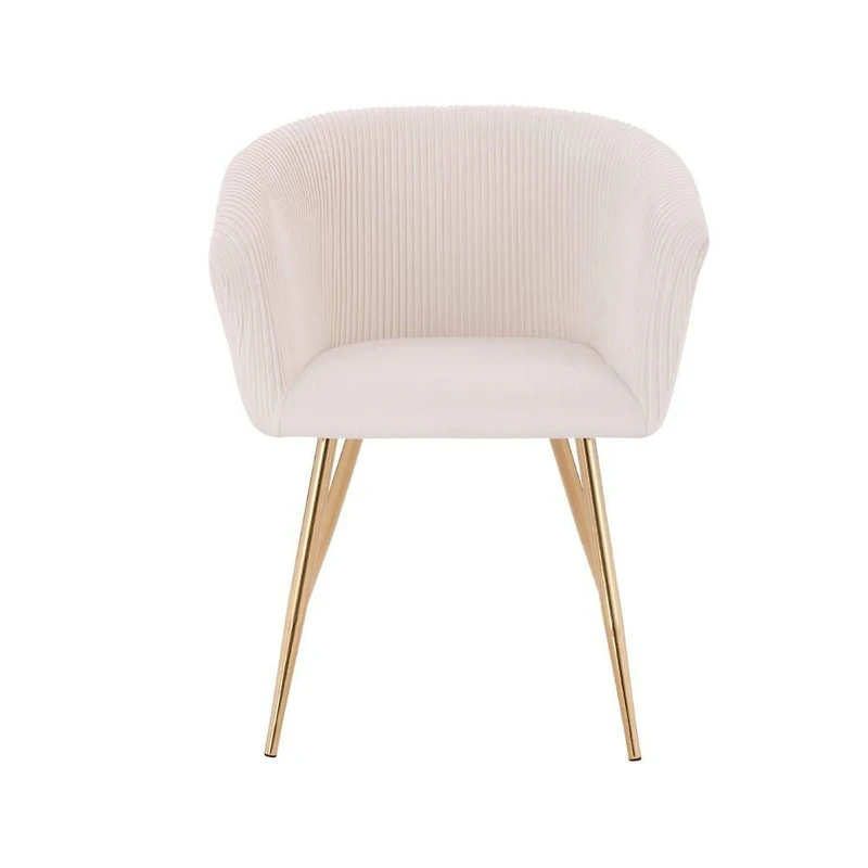 Set of 2 Modern Luxurious Dining Accent Chairs – Ivory Velvet Upholstery with Shiny Gold Legs, Elegant and Comfortable Chairs for Dining Room or Living Space