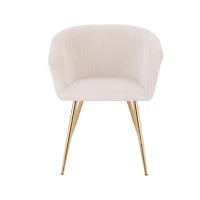 Set of 2 Modern Luxurious Dining Accent Chairs – Ivory Velvet Upholstery with Shiny Gold Legs, Elegant and Comfortable Chairs for Dining Room or Living Space