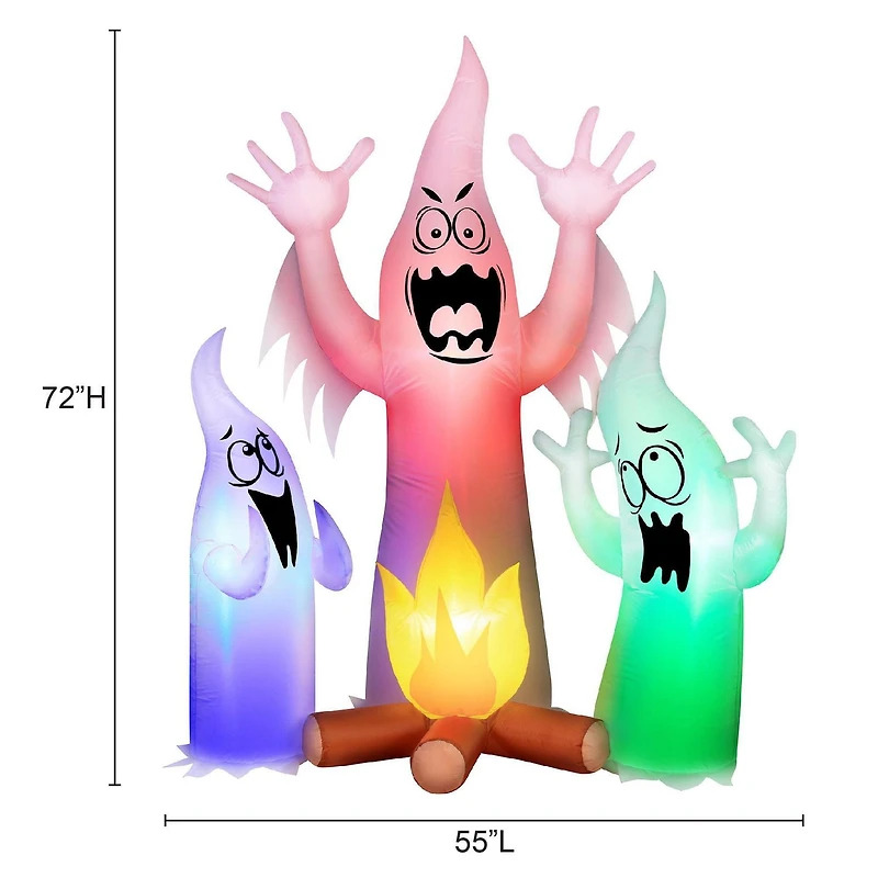 Scène de feu de camp fantôme gonflable de 1,8 m aux couleurs changeantes - Décoration d'extérieur pour Halloween