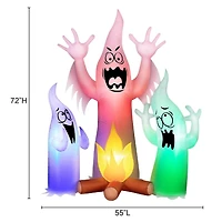 Scène de feu de camp fantôme gonflable de 1,8 m aux couleurs changeantes - Décoration d'extérieur pour Halloween
