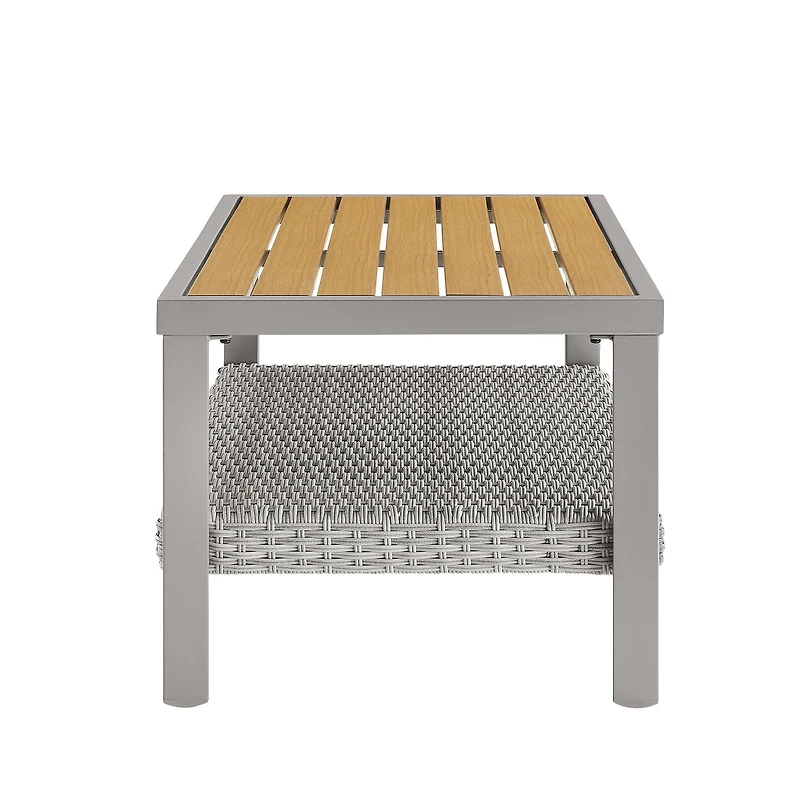 Songmics Home Collection Sencillo - Table Basse avec Rangement, Rotin et Faux Bois, Gris et Beige