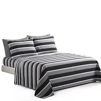 Marina Decoration Ultra Soft Silky Deep Pocket Rich Printed Bedding Rayon from Bamboo All Season Sheet Set with Pillowcases, Black Grey Stripes Pattern
