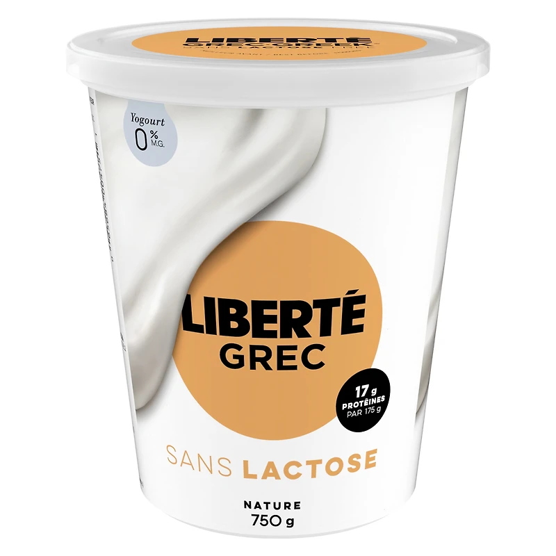 Liberté Grec Yogourt 0 % Sans lactose, Nature, Teneur élevée en protéines, 750 g 750g