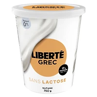 Liberté Grec Yogourt 0 % Sans lactose, Nature, Teneur élevée en protéines, 750 g 750g