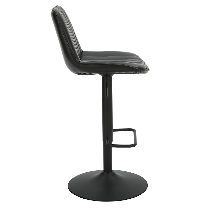Contemporaine Similicuir et Métal Tabouret avec Vérin à l'Air, Jeu de 2 - Noir et Noir