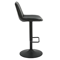 Contemporaine Similicuir et Métal Tabouret avec Vérin à l'Air, Jeu de 2 - Noir et Noir