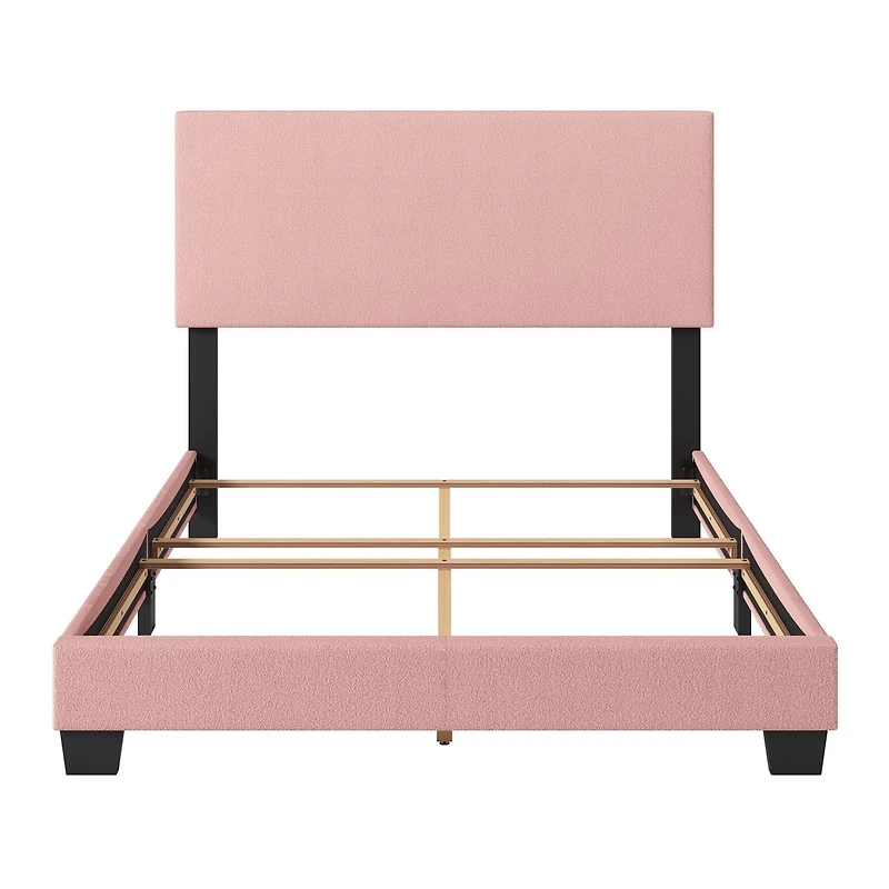 CorLiving Celeste Pink Boucle Fabric Upholstered Adult Bed with Headboard, Box Spring Required