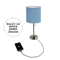 LimeLights Lampe bâton en acier brossé avec prise de charge et abat-jour en tissu, paquet de 2