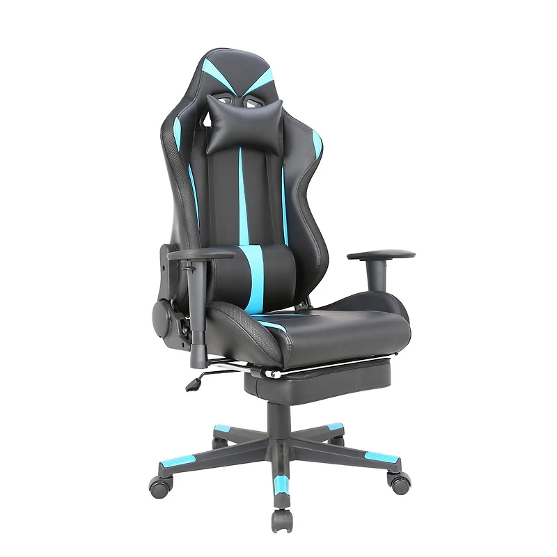 TygerClaw PU Gaming Chair with Lumbar Pillow and Leg Rest