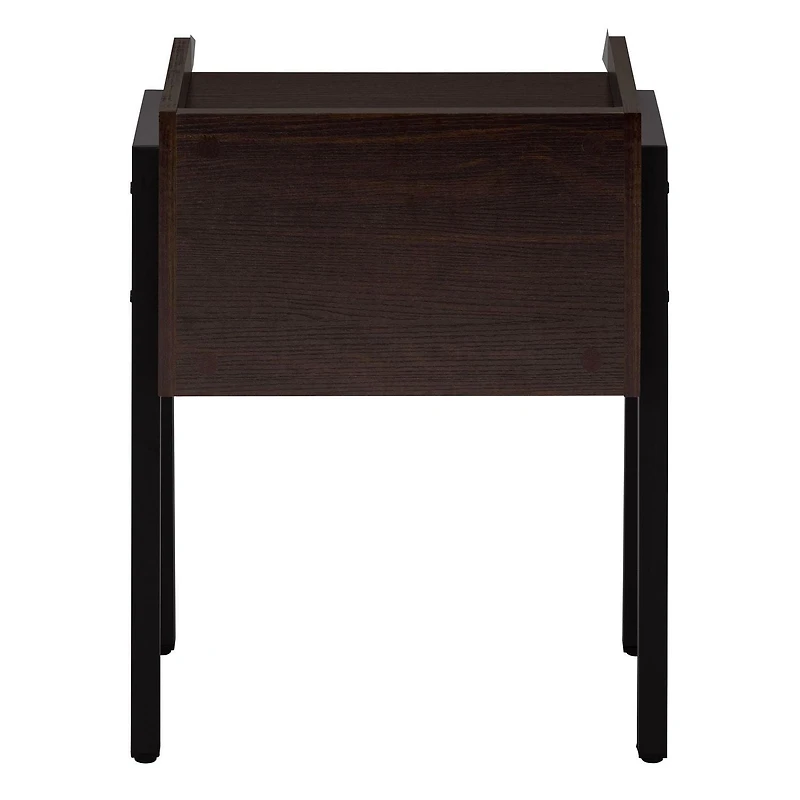 Monarch Specialties Table D'appoint, Coté, Bout, Table De Nuit, Lampe, Salon, Chambre À Coucher, Stratifié Brun, Métal Noir, Contemporain, Moderne
