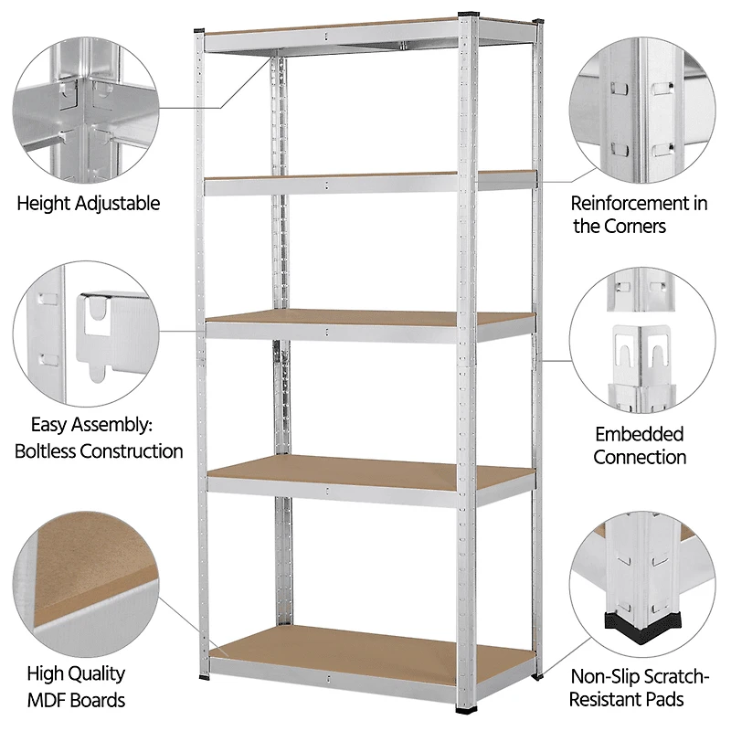 Fullfurnique 71″ Height Metal Storage Rack with Adjustable Shelves, Silver