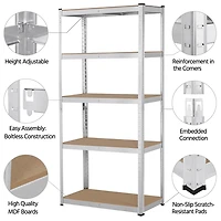 Fullfurnique 71″ Height Metal Storage Rack with Adjustable Shelves, Silver