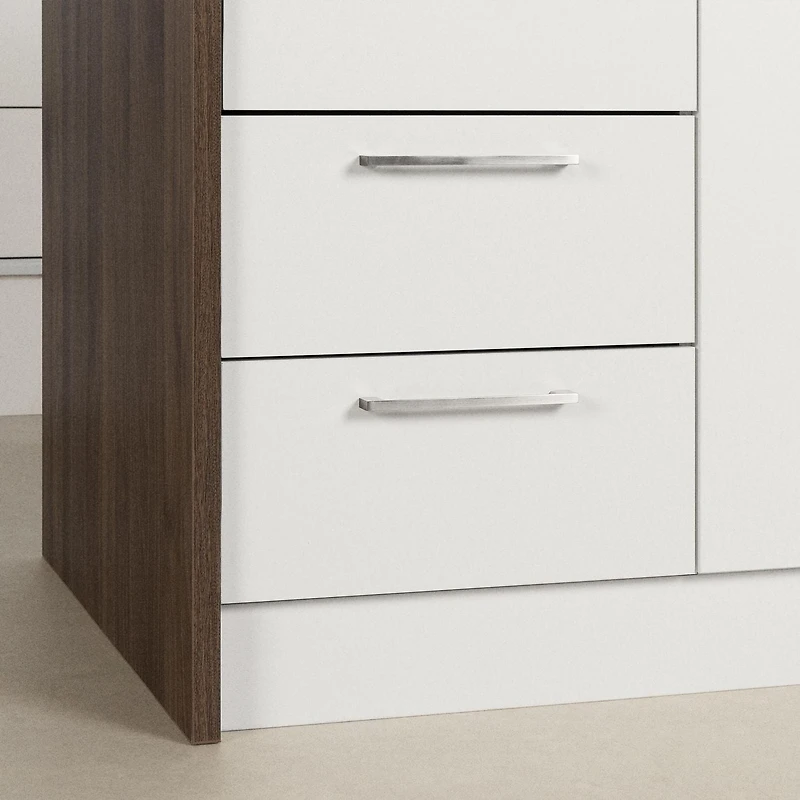 Meubles South Shore Myro Îlot de cuisine Noyer naturel et Blanc