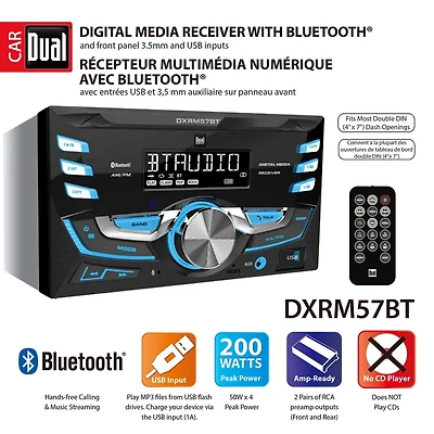 Dual Electronics DXRM57BT Multimedia Detachable Mechless LCD High Resolution Double DIN Car Stereo Receiver with Built-In USB, SD Card, MP3 & WMA Player