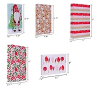 Holiday Time, paquet de 10 coffrets cadeaux assortis, Thème fantaisiste Gnome, M. et Mme Claus, Rayé, Poinsettia, Ampoules