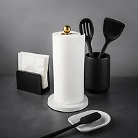 Thyme and Table, Paper Towel Holder with Ribbed Ceramic Base, White and Gold, Paper Towel Holder