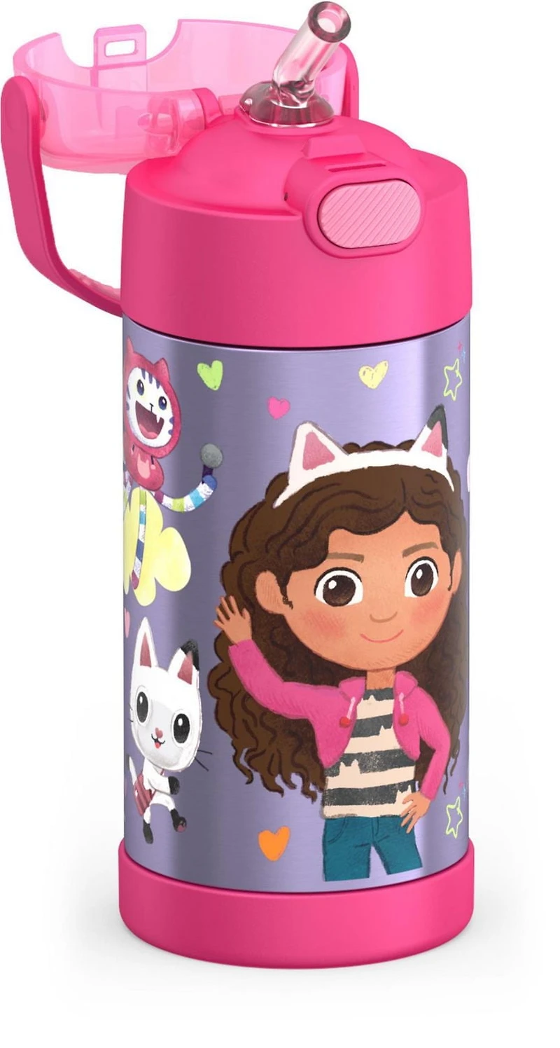 Bouteille isolée à pression de 12 Oz avec paille Funtainer de Thermos, Gabby's Doll House