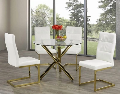 Fresno 5-Piece Dining Set, White/Gold<br>