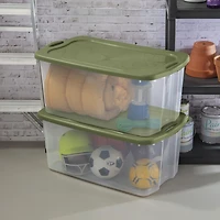 Sterilite Bac EZ Carry de 114 L, très grand bac de rangement transparent avec couvercle vert et poignées intégrées, 4 Pk