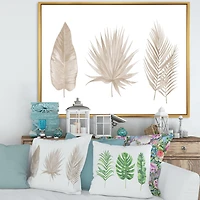 Designart Tropical Beiges Leaves FLOAT FRAME WALL ART