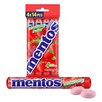 Mentos Menthes moelleuses, Fraise, Paquet de 4 rouleaux (56 pcs), rouleau de 37g