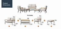 SONGMICS HOME Sencillo Collection - 6 Piece Patio Rattan Furniture Set, 1 Coffee Table, 1 Loveseat, 2 Lounge Chairs and 2 Ottomans, Gray and Beige