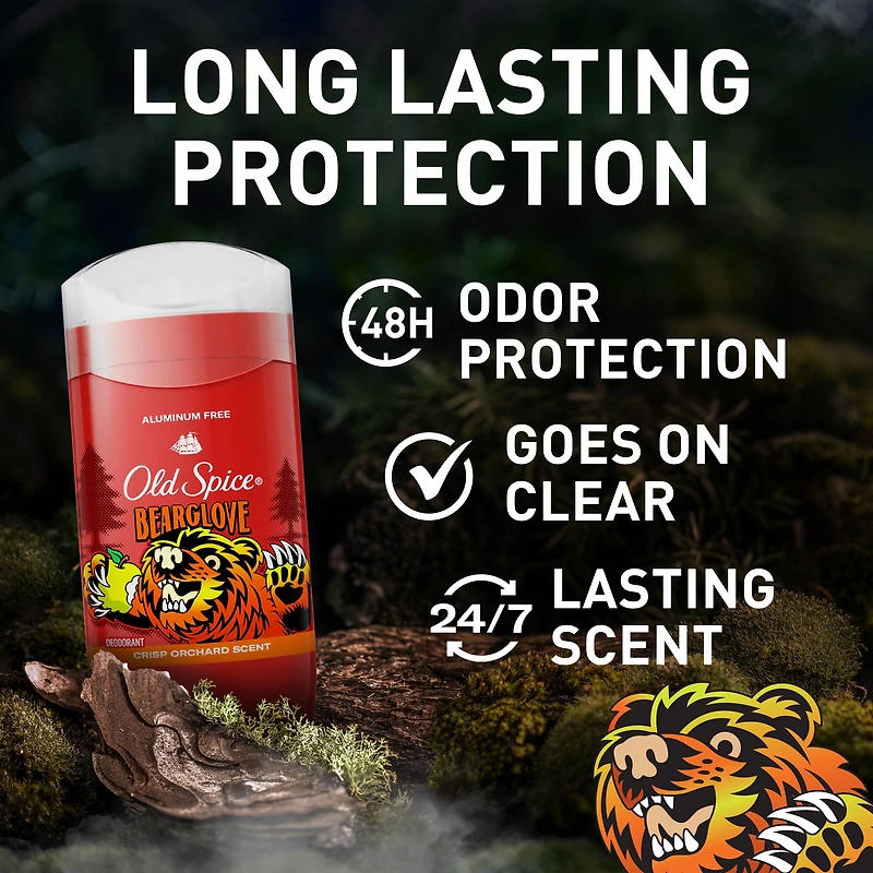 Old Spice Aluminum Free Deodorant for Men, 24/7 Freshness, Long Lasting Odor Protection, Legendary Fragrance, Bearglove, Crisp Orchard Scent, 85 g