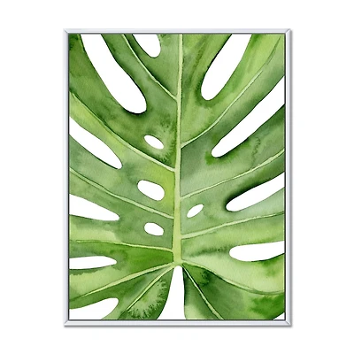 Designart Détail botanique de palmier tropical vert feuille de Monstera ART MURAL À CADRE FLOTTÉ
