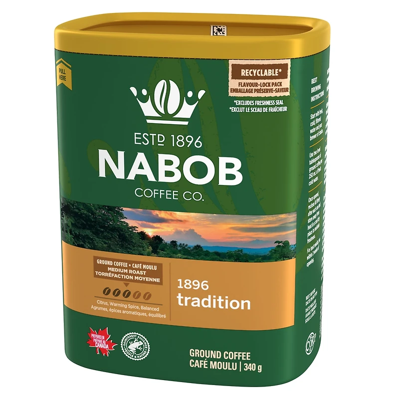Café moulu à torréfaction moyenne Nabob 1896 Tradition, boîte de 340 g 340 g