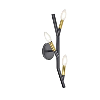 Applique murale à 3 lumières Morgan - Noir mat/Laiton vieilli