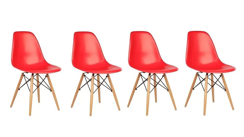 Eames Eiffel - Ensemble de 4 chaises en Rouge