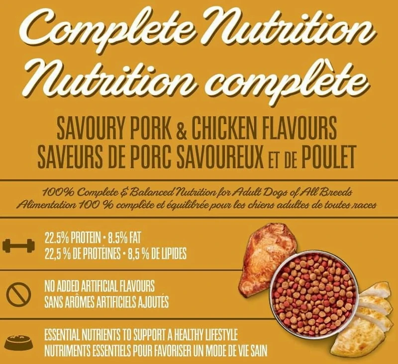 Ol'Roy Complete Nutrition Savoury Pork & Chicken Flavours Dry Dog Food 18kg - 100% Complete & Balanced Nutrition for Adult Dogs of all Breeds, 18 kg