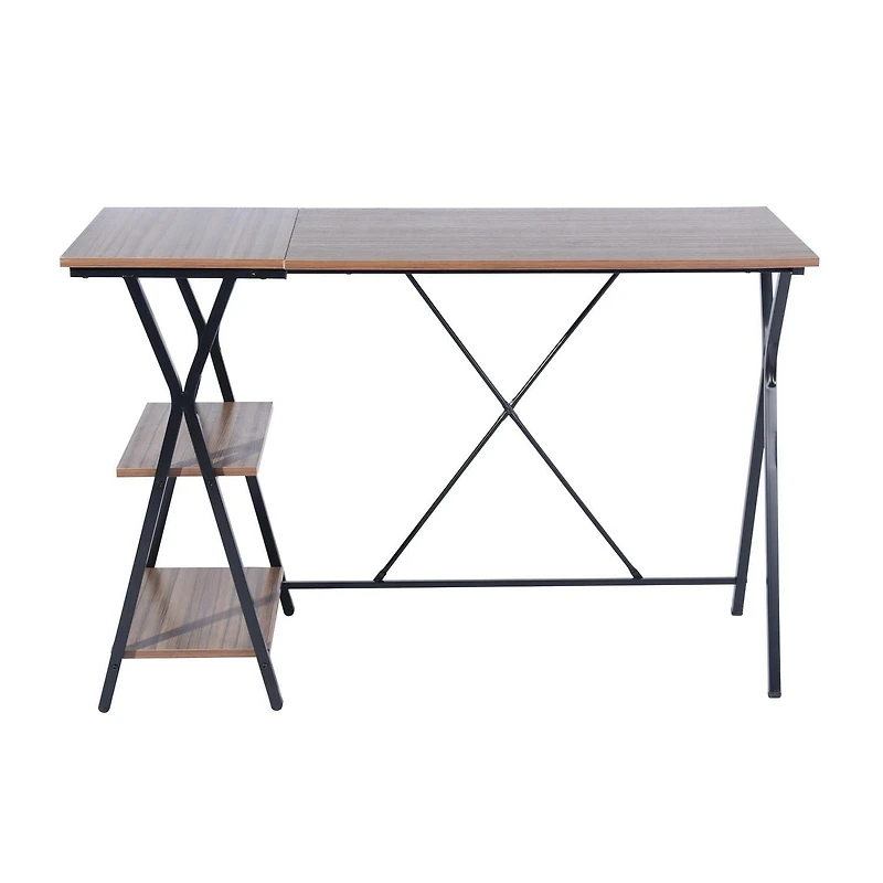Homylin Home Office Computer Desk Writing Study Workstation with 2 Tier Storage Shelves, Industrial Style Wood Table and Metal Frame, Rustic Brown